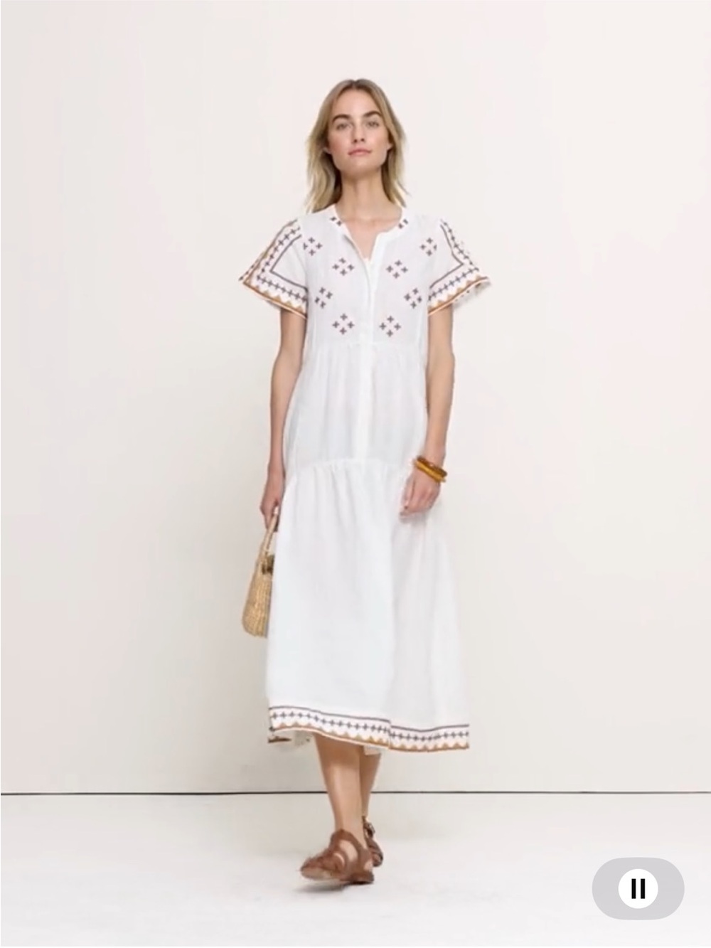 Banana Republic White Midi Dress with Brown Accent Embroidery